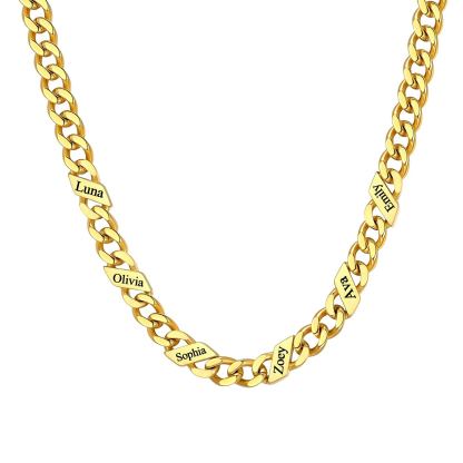 1-6 Names Stainless Steel Engraved Cuban Chain Necklace for Women