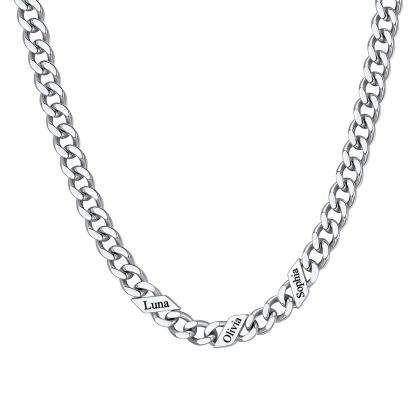 1-6 Names Stainless Steel Engraved Cuban Chain Necklace for Women