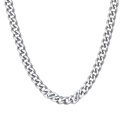 1-6 Names Stainless Steel Engraved Cuban Chain Necklace for Women