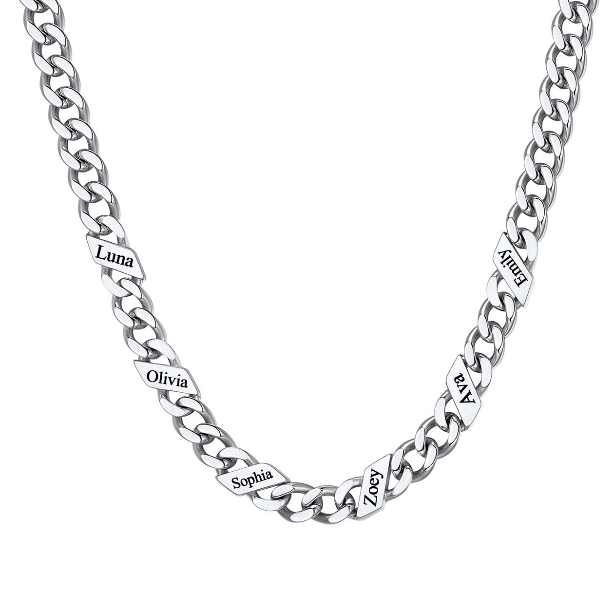 1-6 Names Stainless Steel Engraved Cuban Chain Necklace for Women