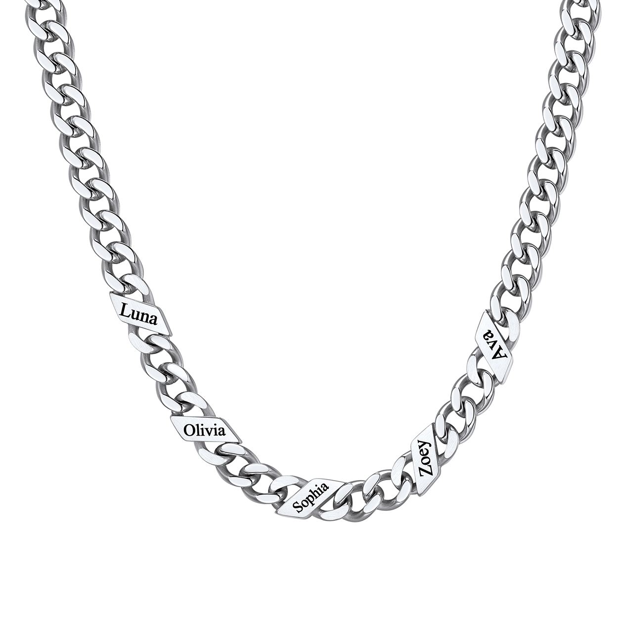 1-6 Names Stainless Steel Engraved Cuban Chain Necklace for Women