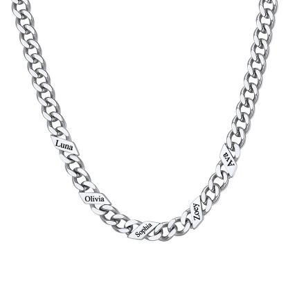 1-6 Names Stainless Steel Engraved Cuban Chain Necklace for Women