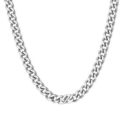 1-6 Names Stainless Steel Engraved Cuban Chain Necklace for Women