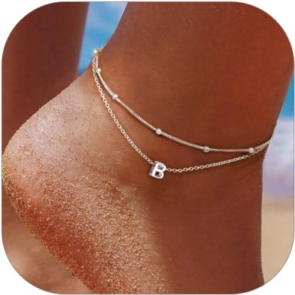 Sterling Silver Personalized Initial Layered Anklet for Women