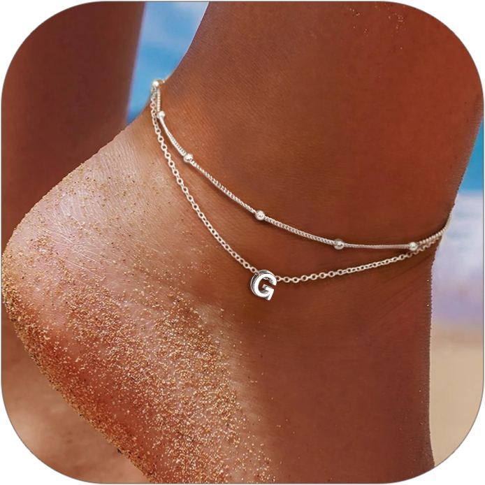 Sterling Silver Personalized Initial Layered Anklet for Women