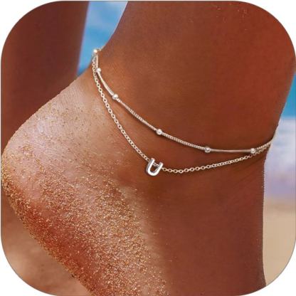 Sterling Silver Personalized Initial Layered Anklet for Women
