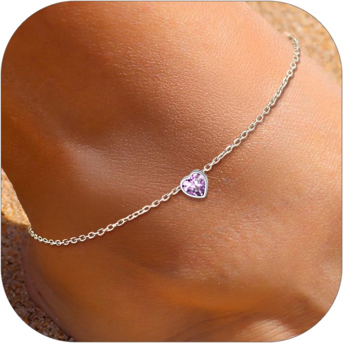 Sterling Silver Round Birthstone Anklet Adjustable for Women