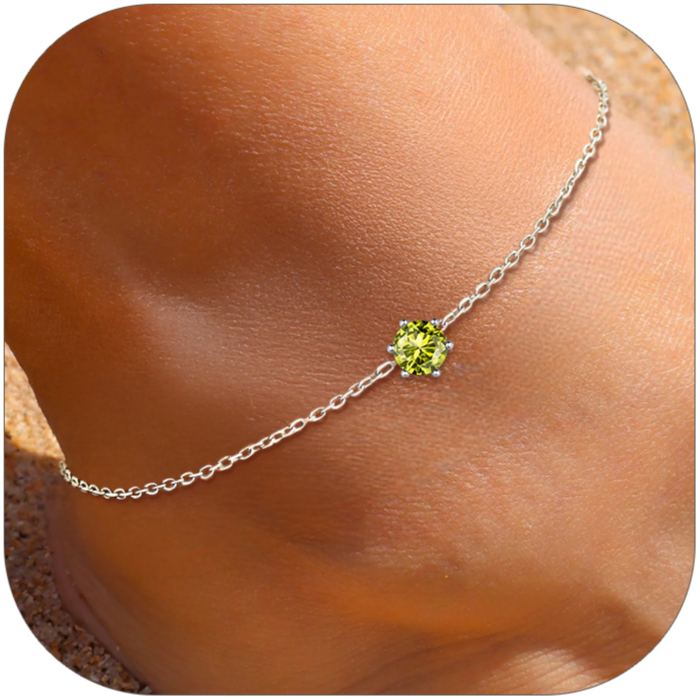 Sterling Silver Round Birthstone Anklet Adjustable for Women