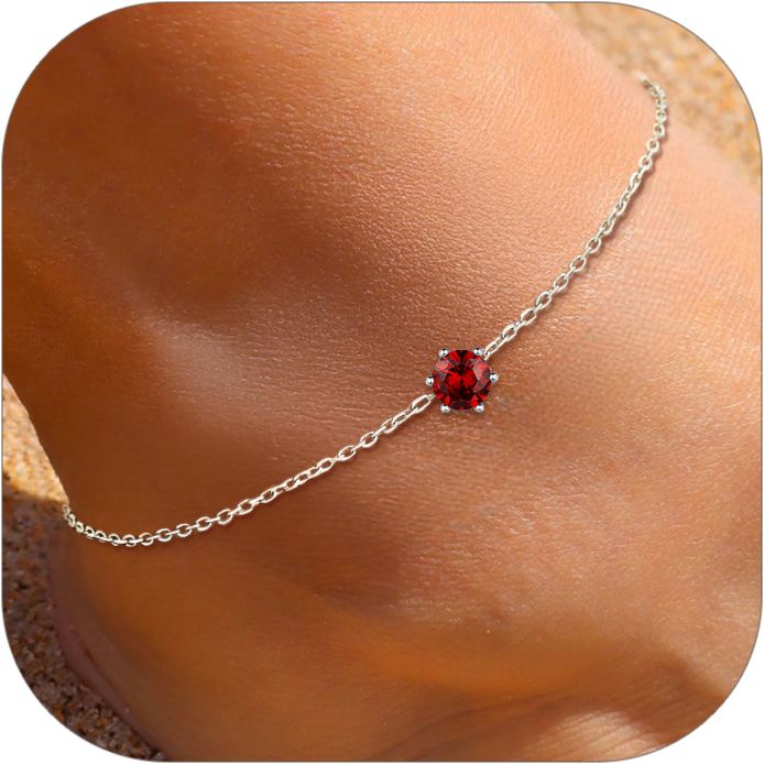 Sterling Silver Round Birthstone Anklet Adjustable for Women