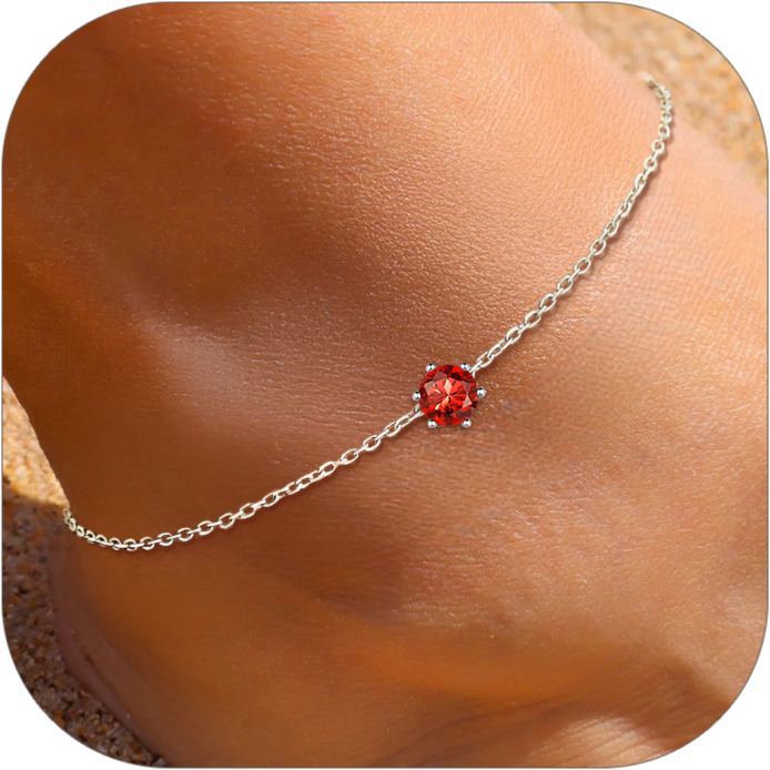 Sterling Silver Round Birthstone Anklet Adjustable for Women