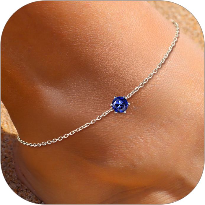 Sterling Silver Round Birthstone Anklet Adjustable for Women