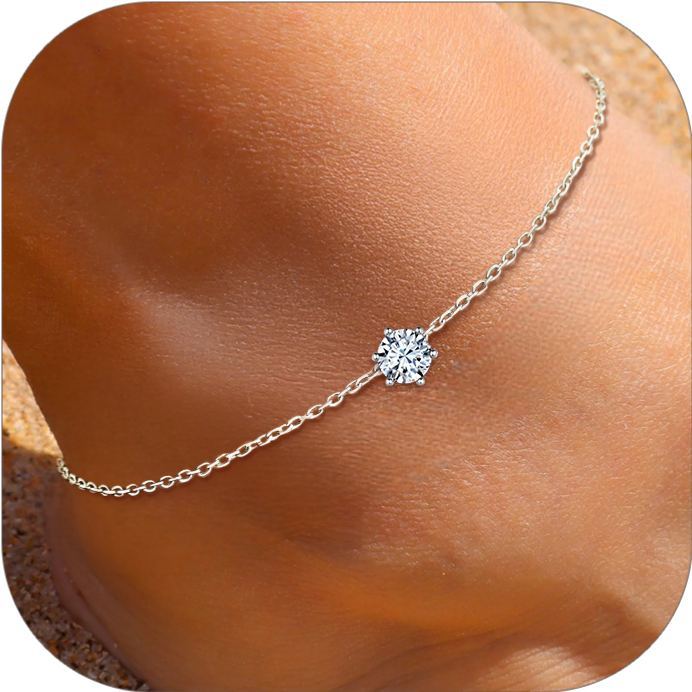 Sterling Silver Round Birthstone Anklet Adjustable for Women