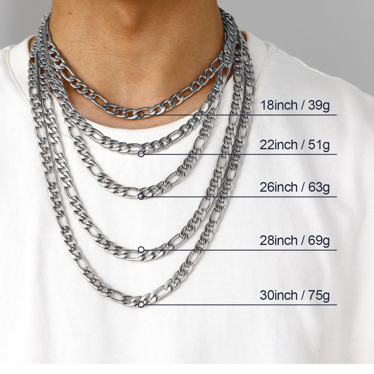 3mm/5mm Stainless Steel Figaro Chain Necklace For Men For Women