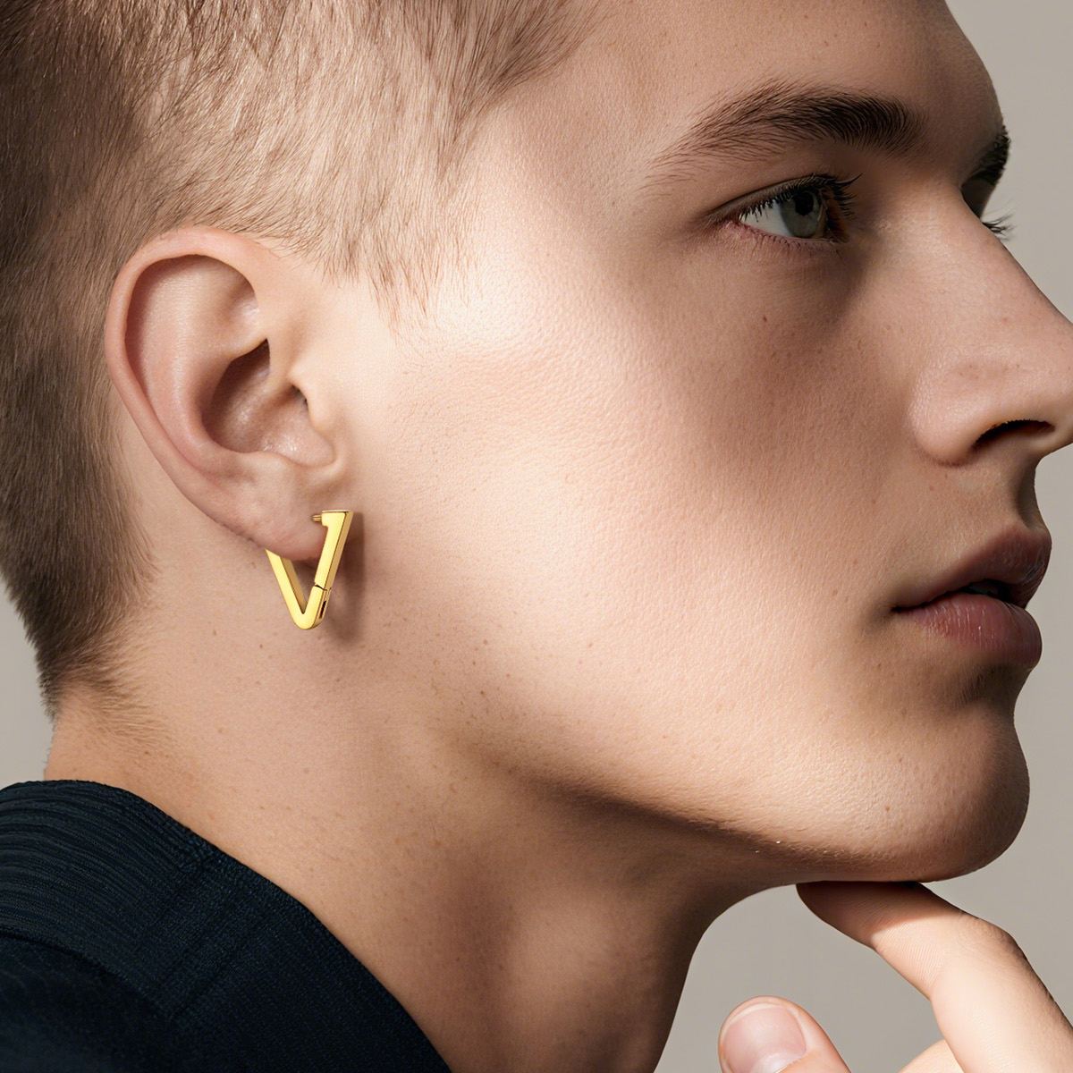 Geometric Stainless Steel Long Triangle Huggie Earrings for Men Women
