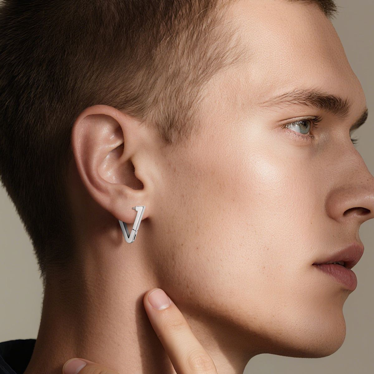 Geometric Stainless Steel Long Triangle Huggie Earrings for Men Women