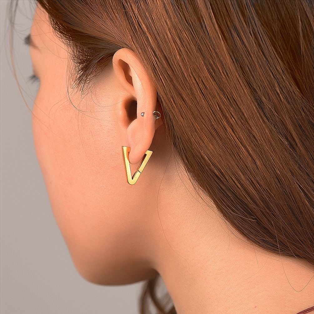 Geometric Stainless Steel Long Triangle Huggie Earrings for Men Women