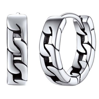 Sterling Silver Huggie Earrings 3mm Chunky Chain For Her Men