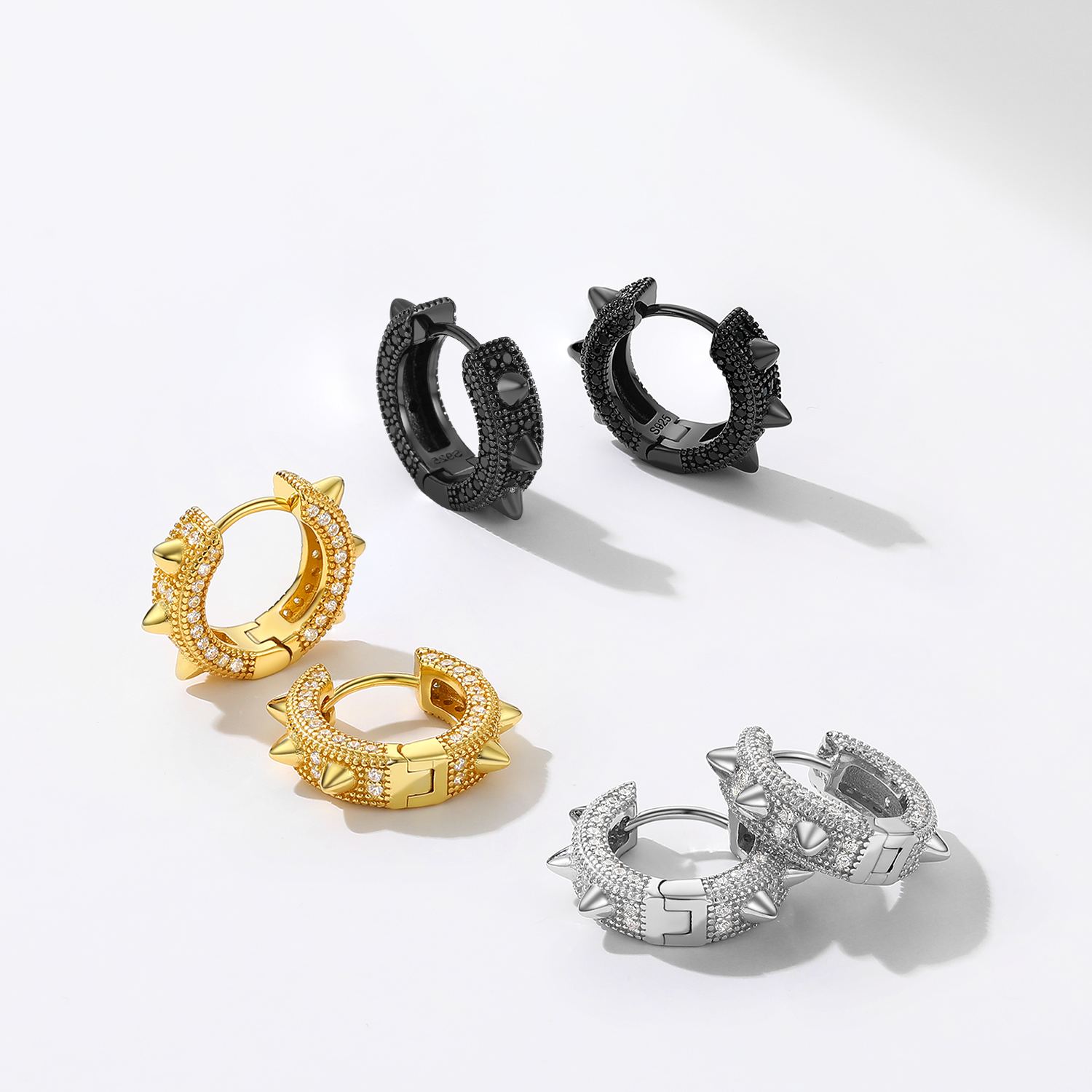 Sterling Silver CZ Huggie Earrings For Men