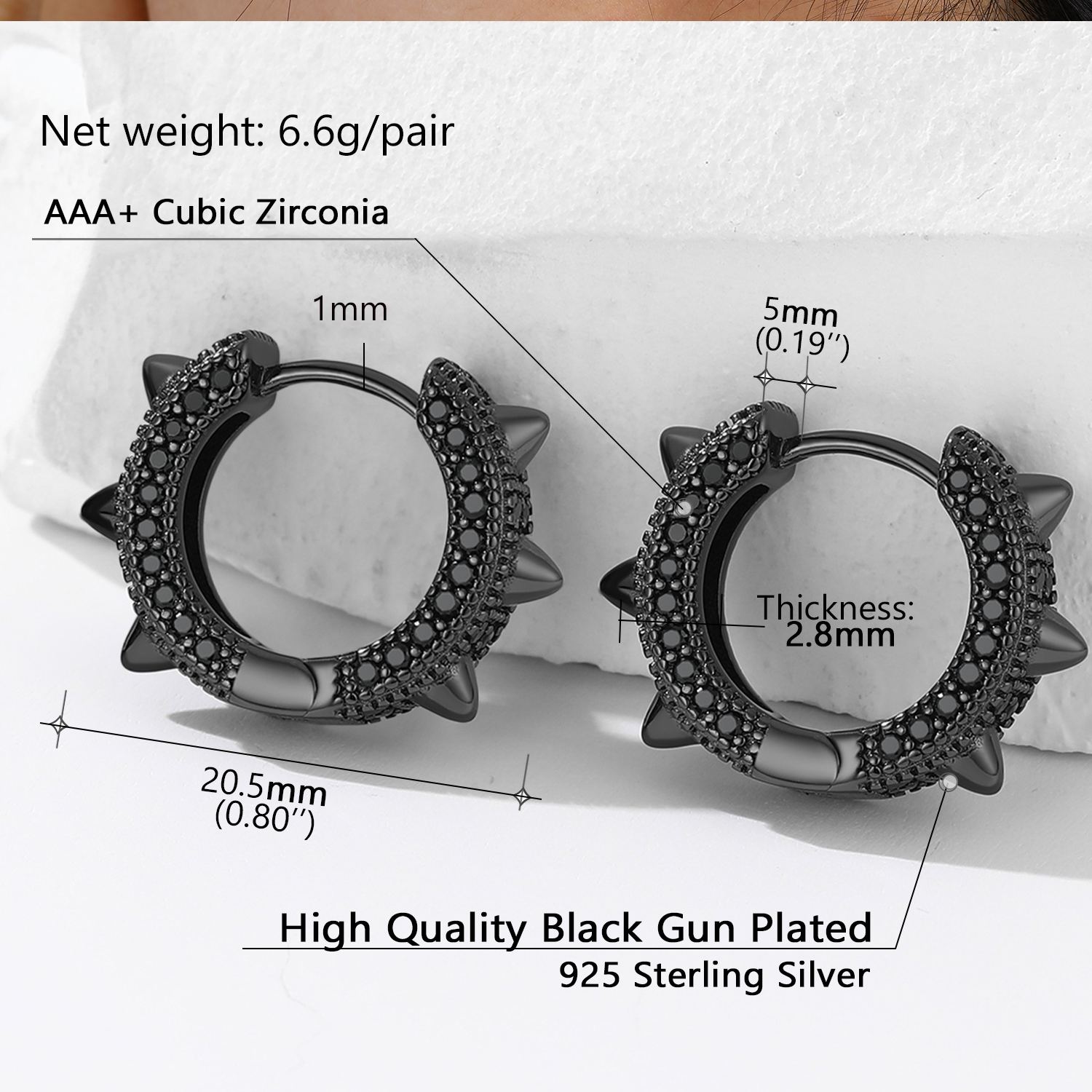 Sterling Silver CZ Huggie Earrings For Men