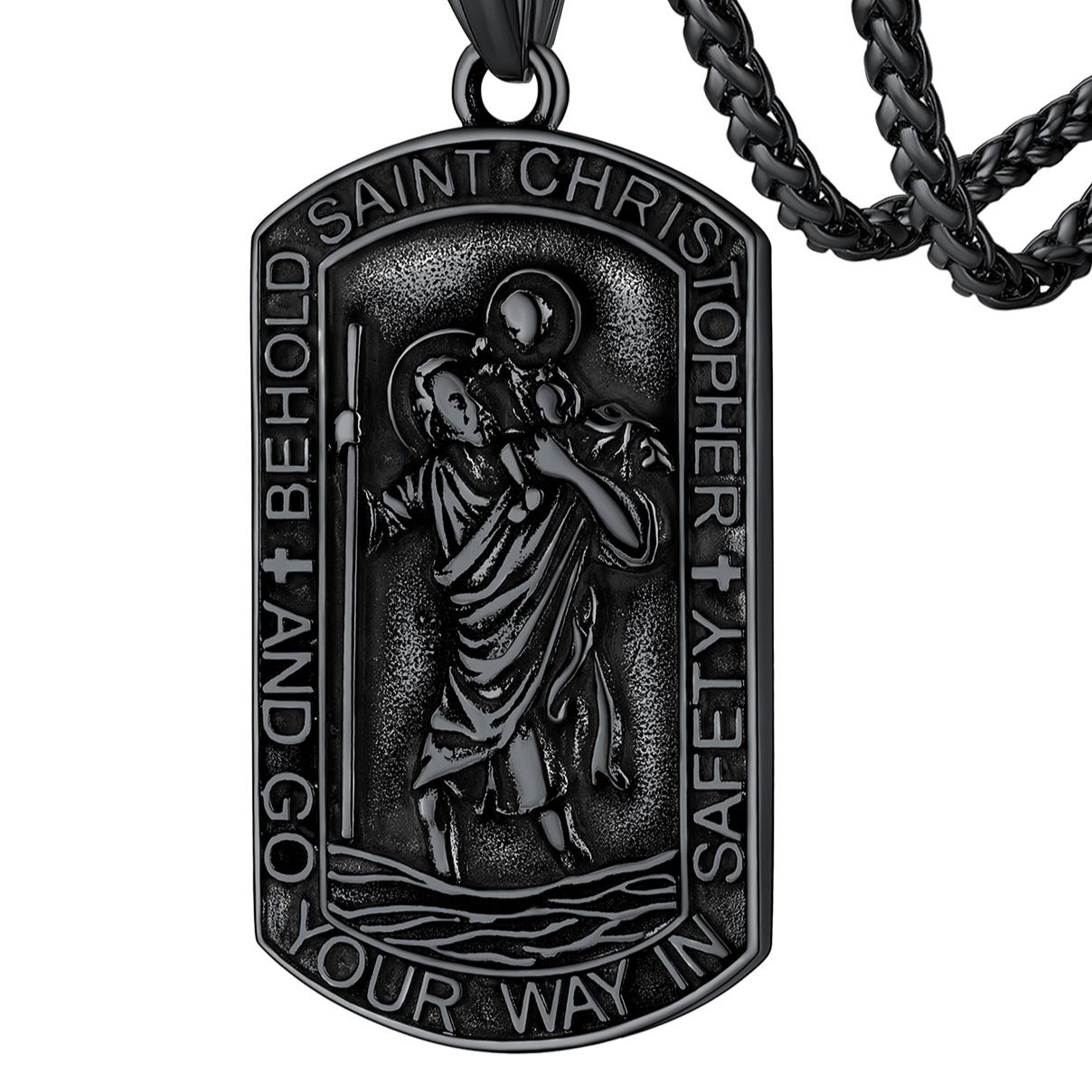  Stainless Steel St. Christopher Dog Tag Necklace for Men