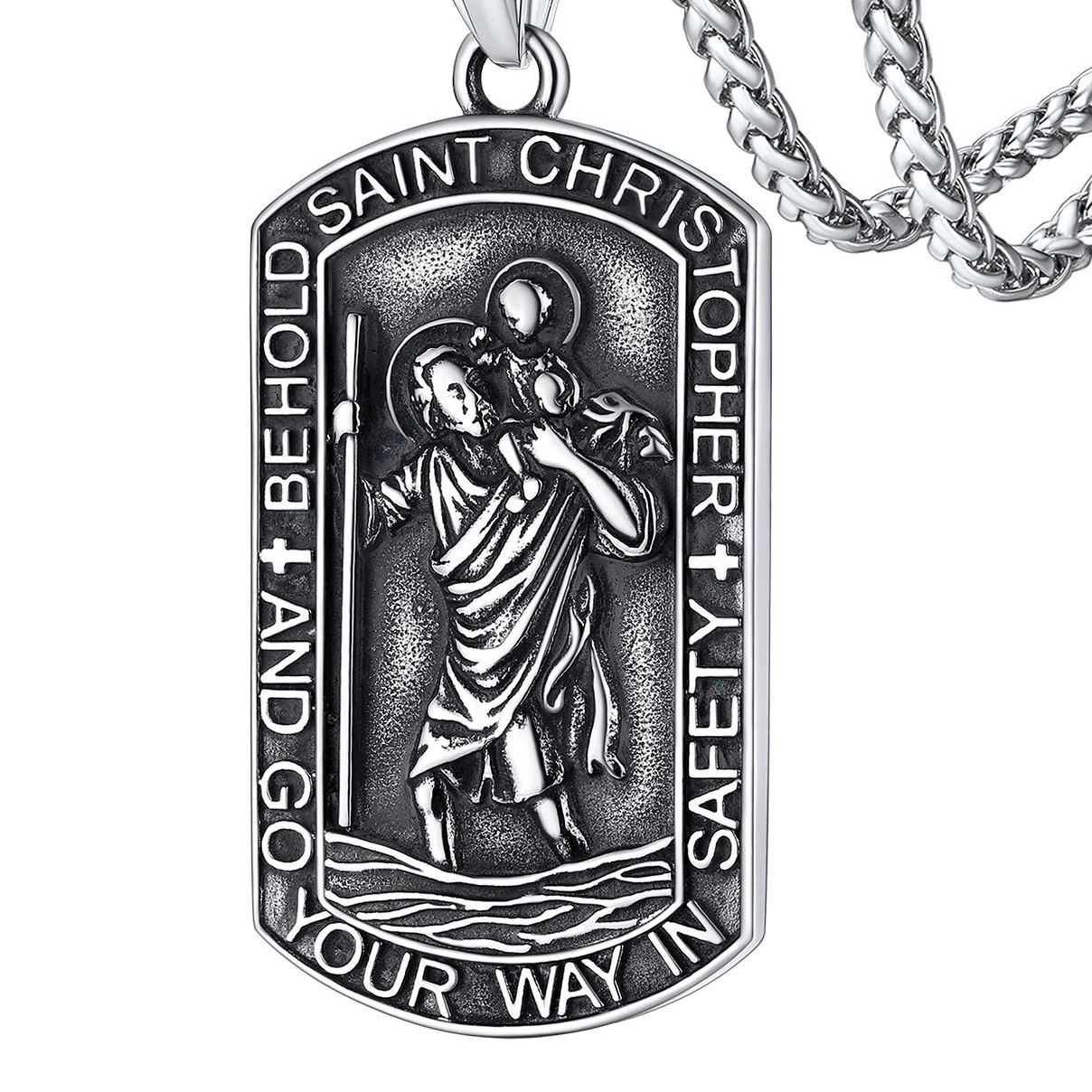  Stainless Steel St. Christopher Dog Tag Necklace for Men