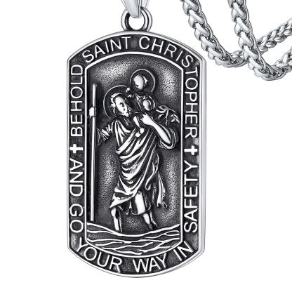  Stainless Steel St. Christopher Dog Tag Necklace for Men