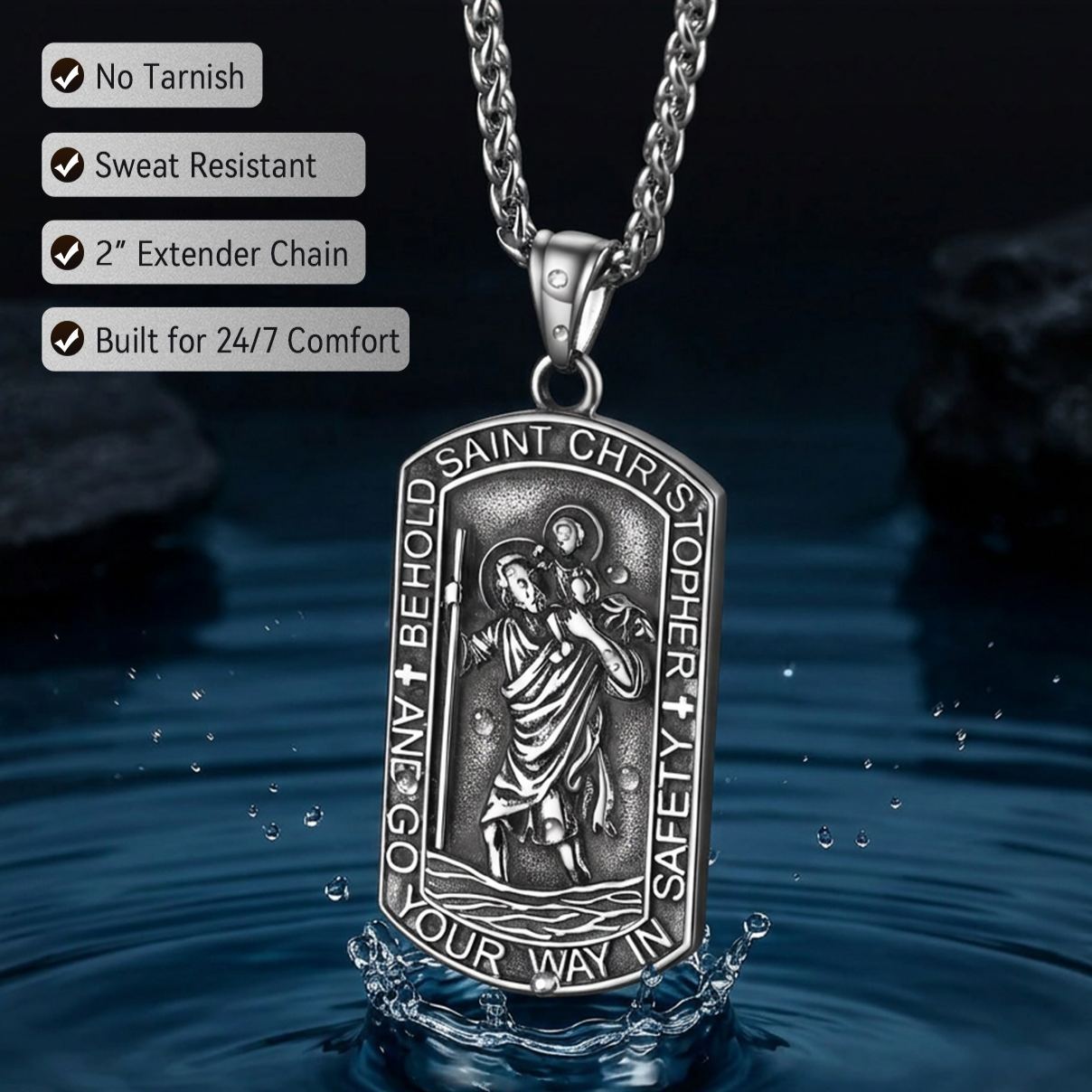  Stainless Steel St. Christopher Dog Tag Necklace for Men