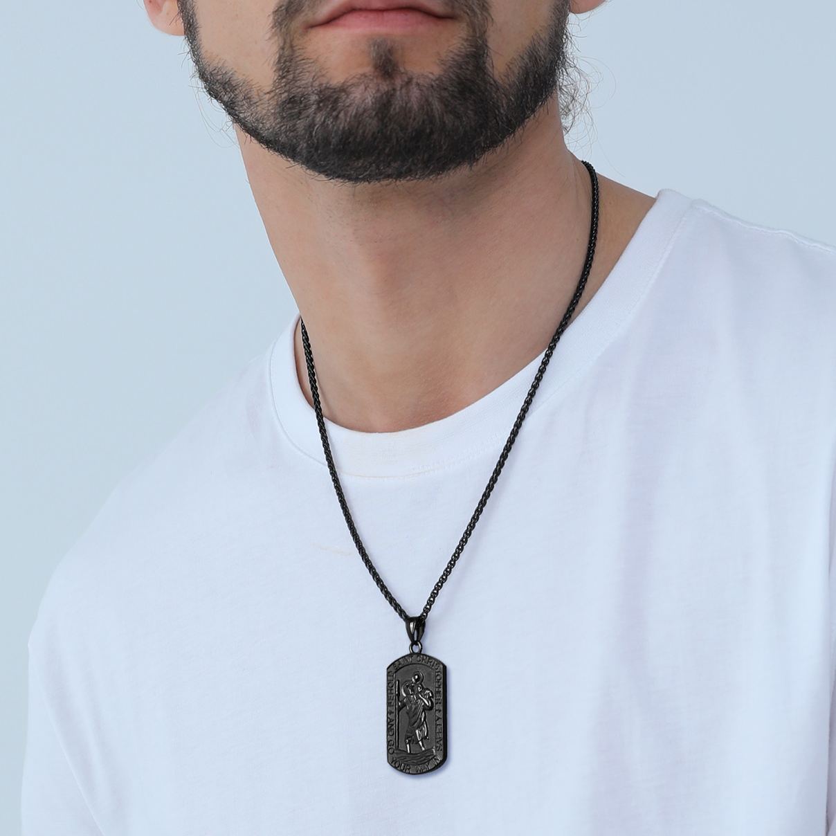  Stainless Steel St. Christopher Dog Tag Necklace for Men