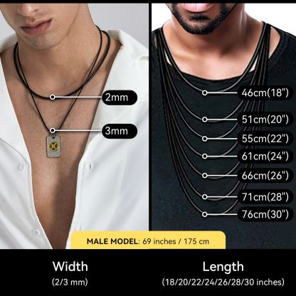 2mm/3mm Black Leather Cord Necklace for Men Women