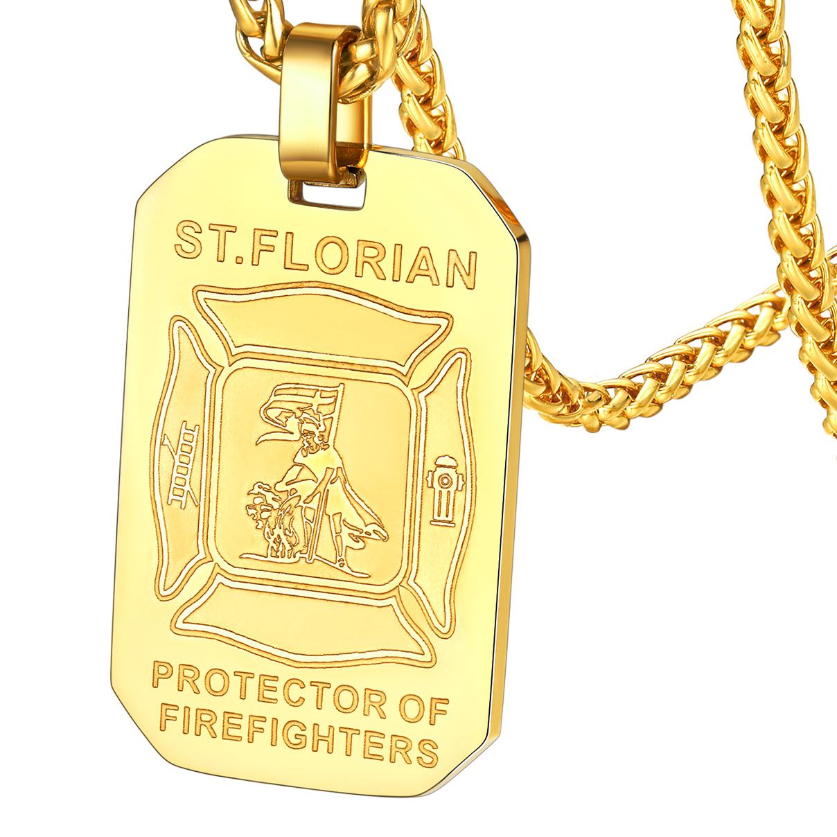 Stainless Steel St. Florian Firefighter Dog Tag Necklace For Men