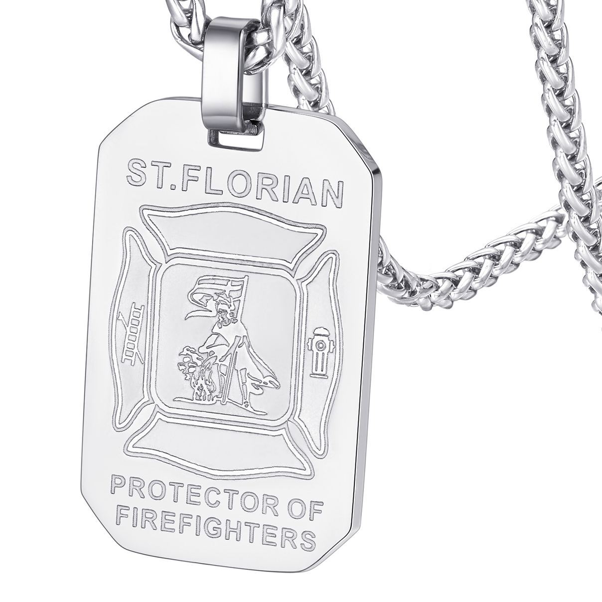 Stainless Steel St. Florian Firefighter Dog Tag Necklace For Men