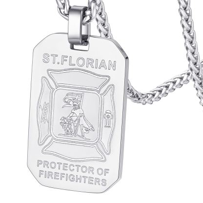 Stainless Steel St. Florian Firefighter Dog Tag Necklace For Men