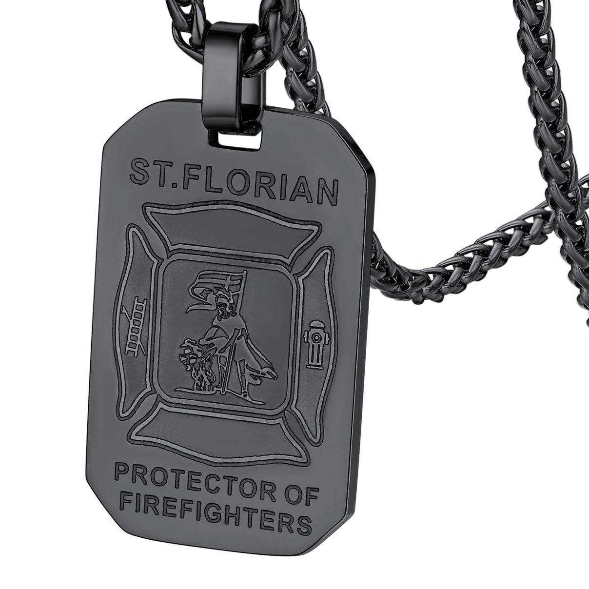 Stainless Steel St. Florian Firefighter Dog Tag Necklace For Men