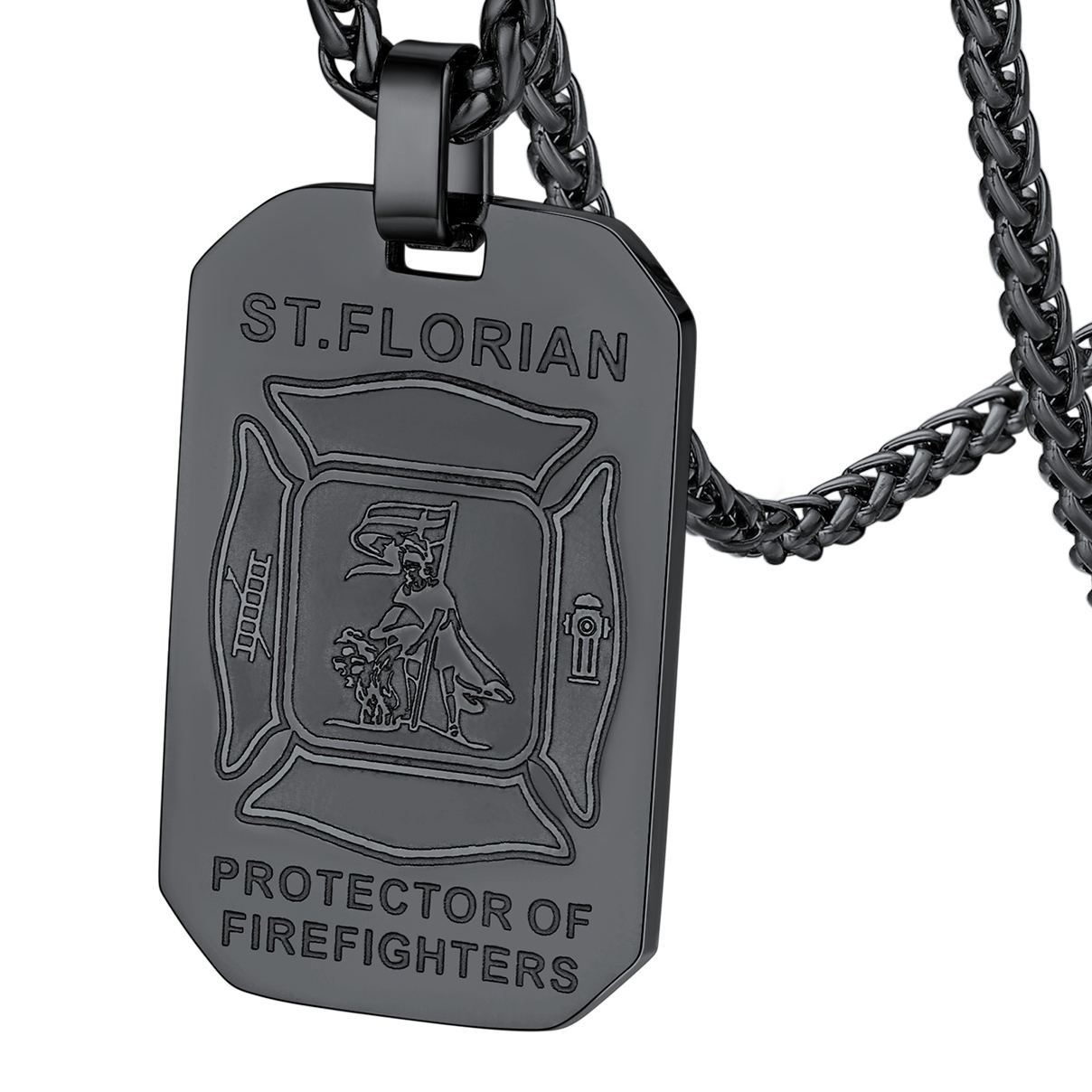 Stainless Steel St. Florian Firefighter Dog Tag Necklace For Men