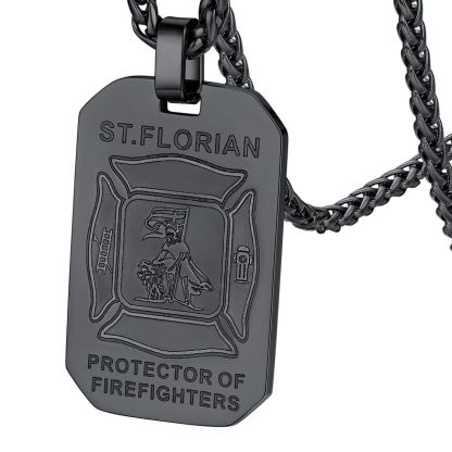 Stainless Steel St. Florian Firefighter Dog Tag Necklace For Men