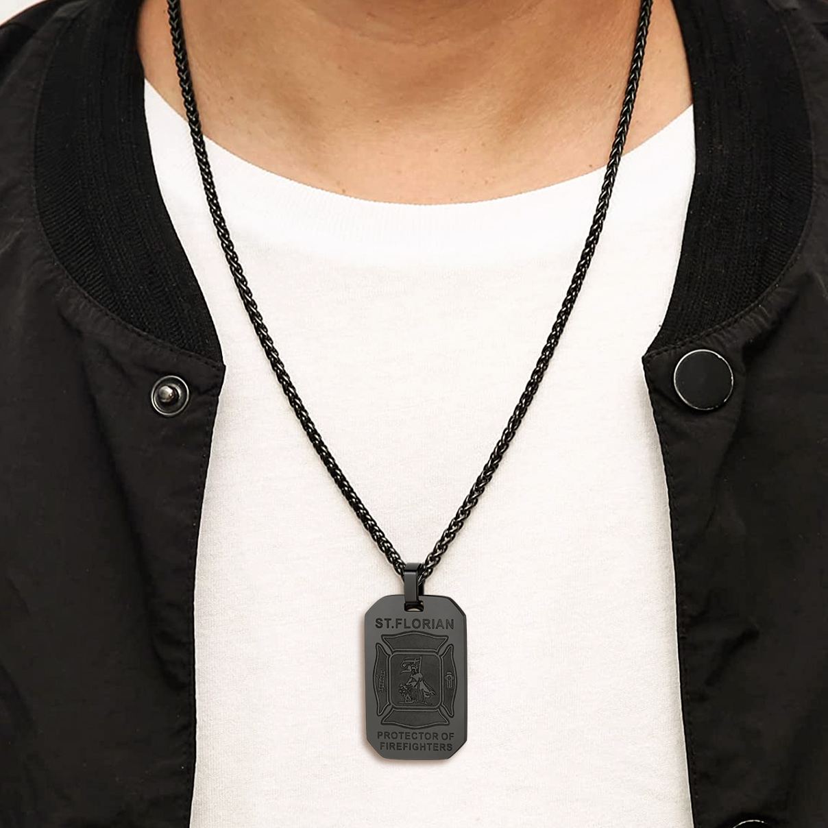 Stainless Steel St. Florian Firefighter Dog Tag Necklace For Men