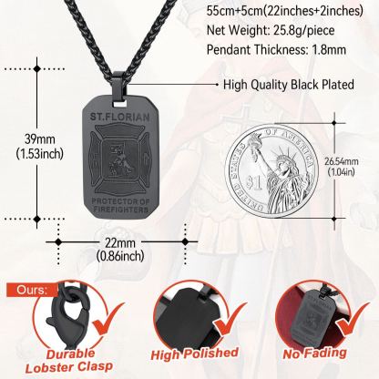 Stainless Steel St. Florian Firefighter Dog Tag Necklace For Men