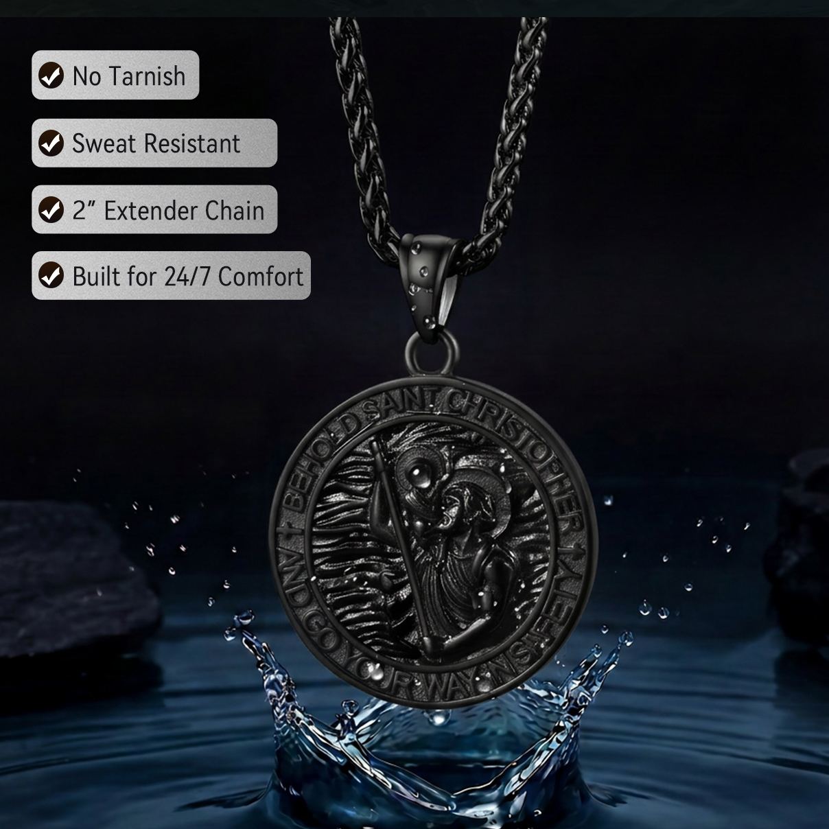 Stainless Steel St Christopher Round Pendant Necklace For Men