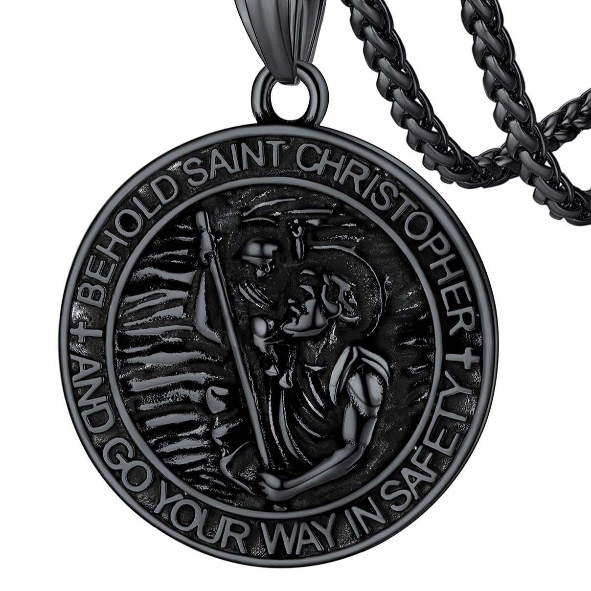 Stainless Steel St Christopher Round Pendant Necklace For Men