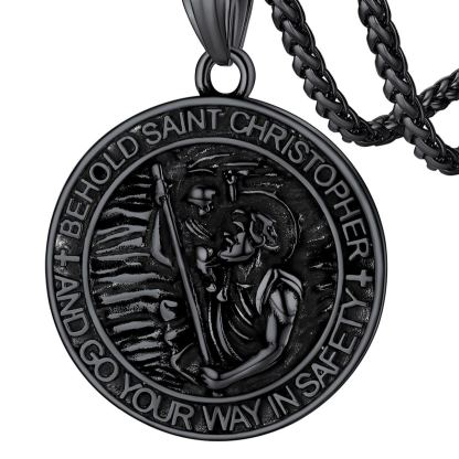 Stainless Steel St Christopher Round Pendant Necklace For Men