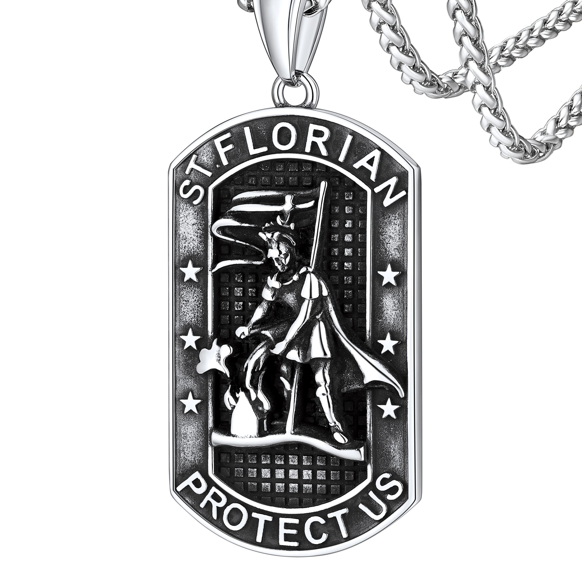 Stainless Steel Firefighter Dog Tag Necklace for Men