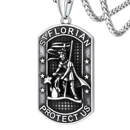 Stainless Steel Firefighter Dog Tag Necklace for Men