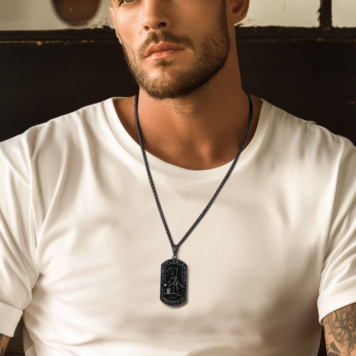 Stainless Steel Firefighter Dog Tag Necklace for Men