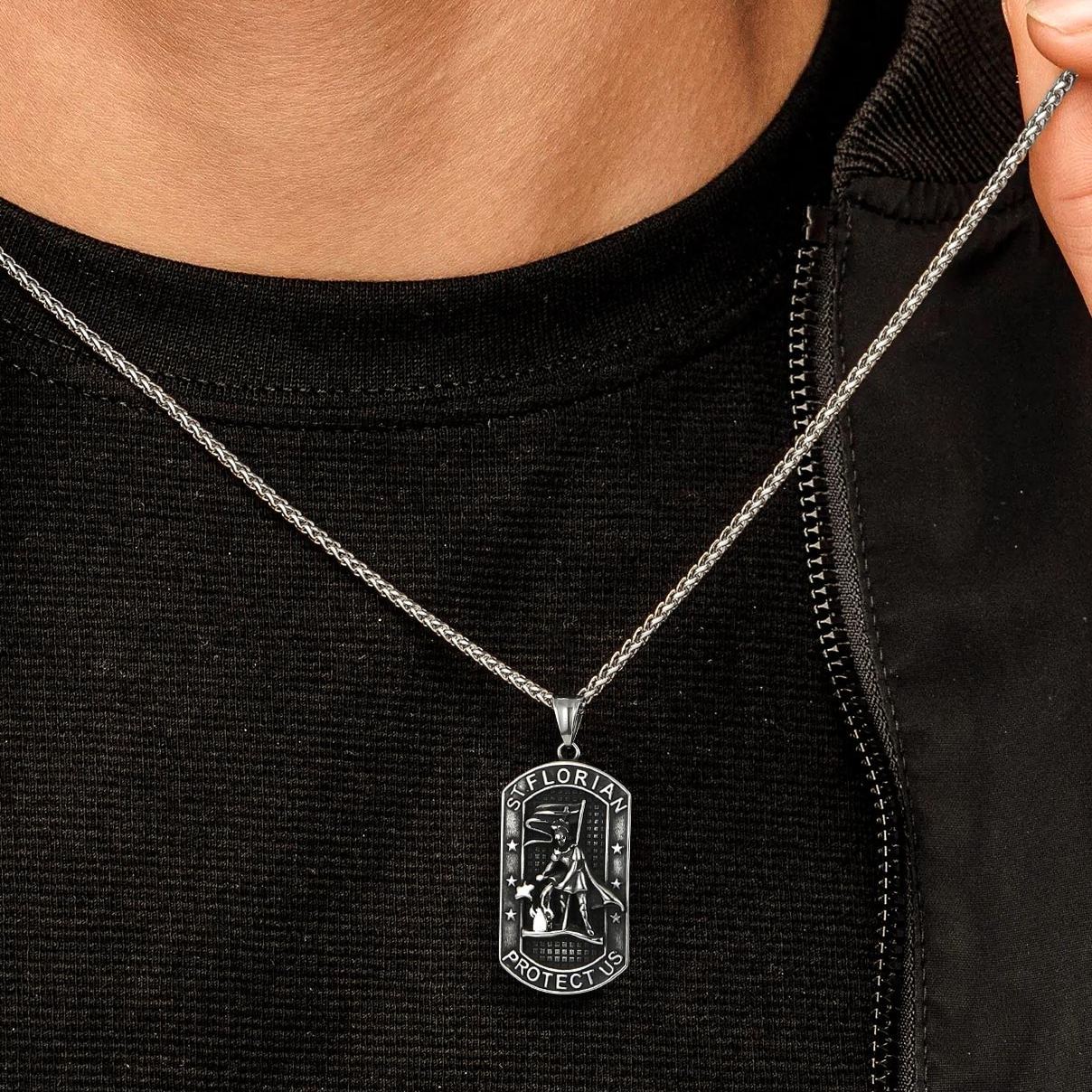 Stainless Steel Firefighter Dog Tag Necklace for Men