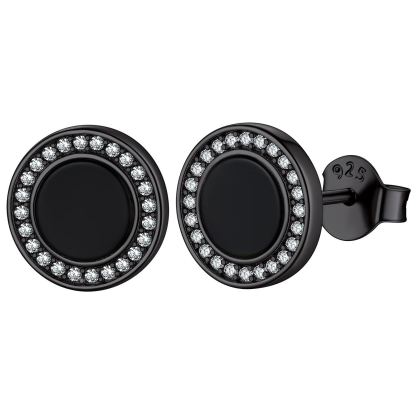 Sterling Silver 6mm Black Agate & Zircon Stud Earrings For Men Women