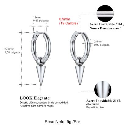 Stainless Steel 12mm Cone Hoop Earring For Men