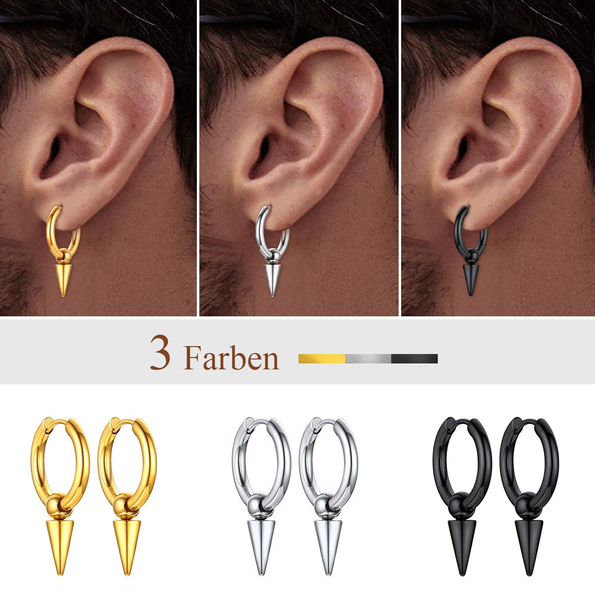 Stainless Steel 12mm Cone Hoop Earring For Men