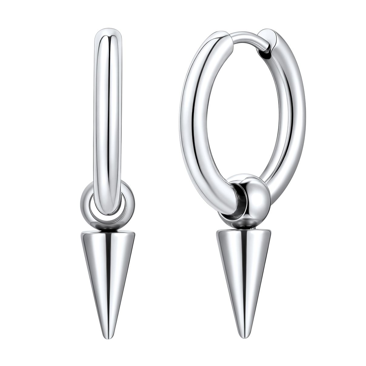 Stainless Steel 12mm Cone Hoop Earring For Men