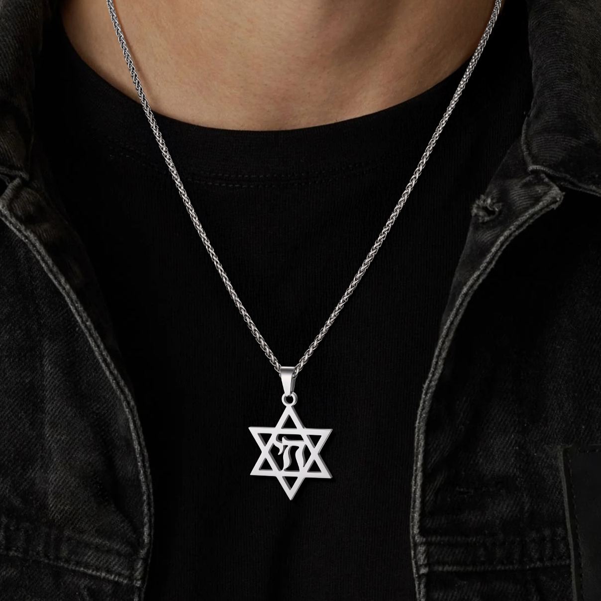 Stainless Steel Star of David Hebrew Necklace for Men Women