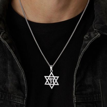 Stainless Steel Star of David Hebrew Necklace for Men Women